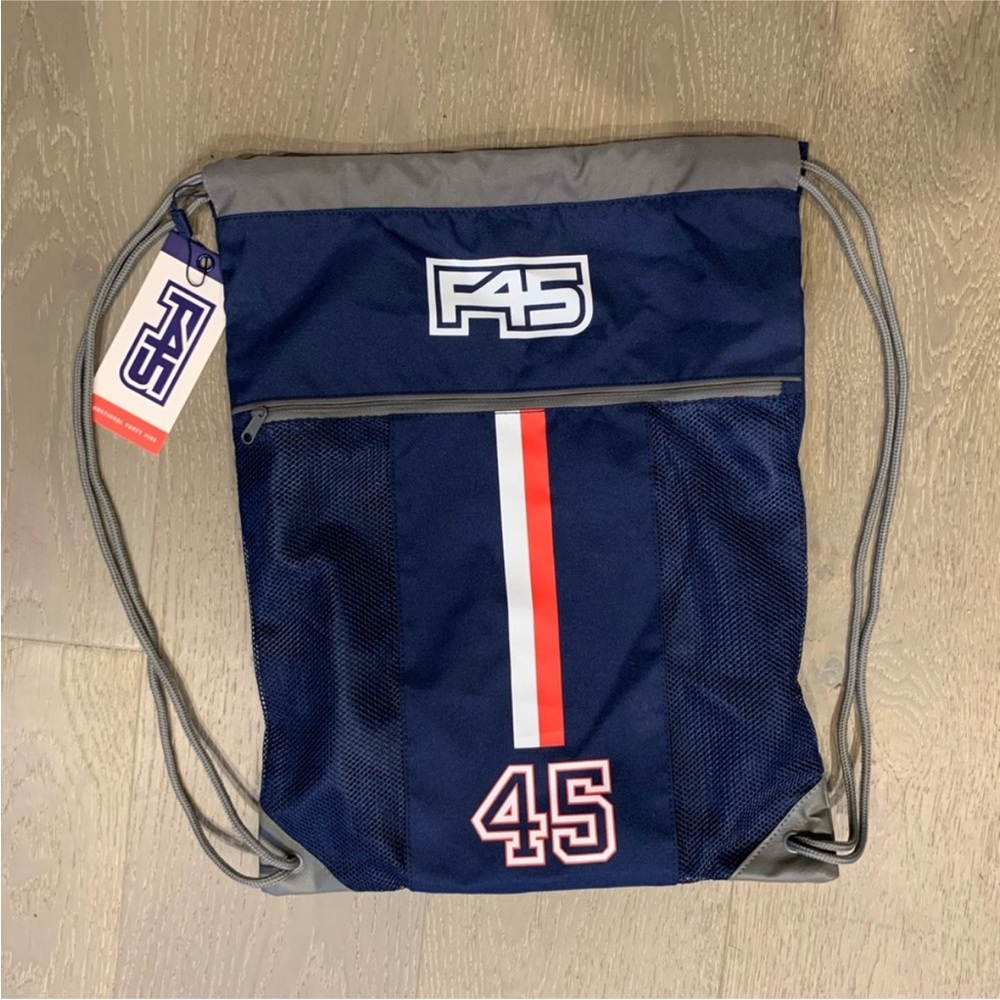 F45 Drawstring Backpack NEW Workout Bag Gym Sack Peacoat Blue HIIT Workout Class